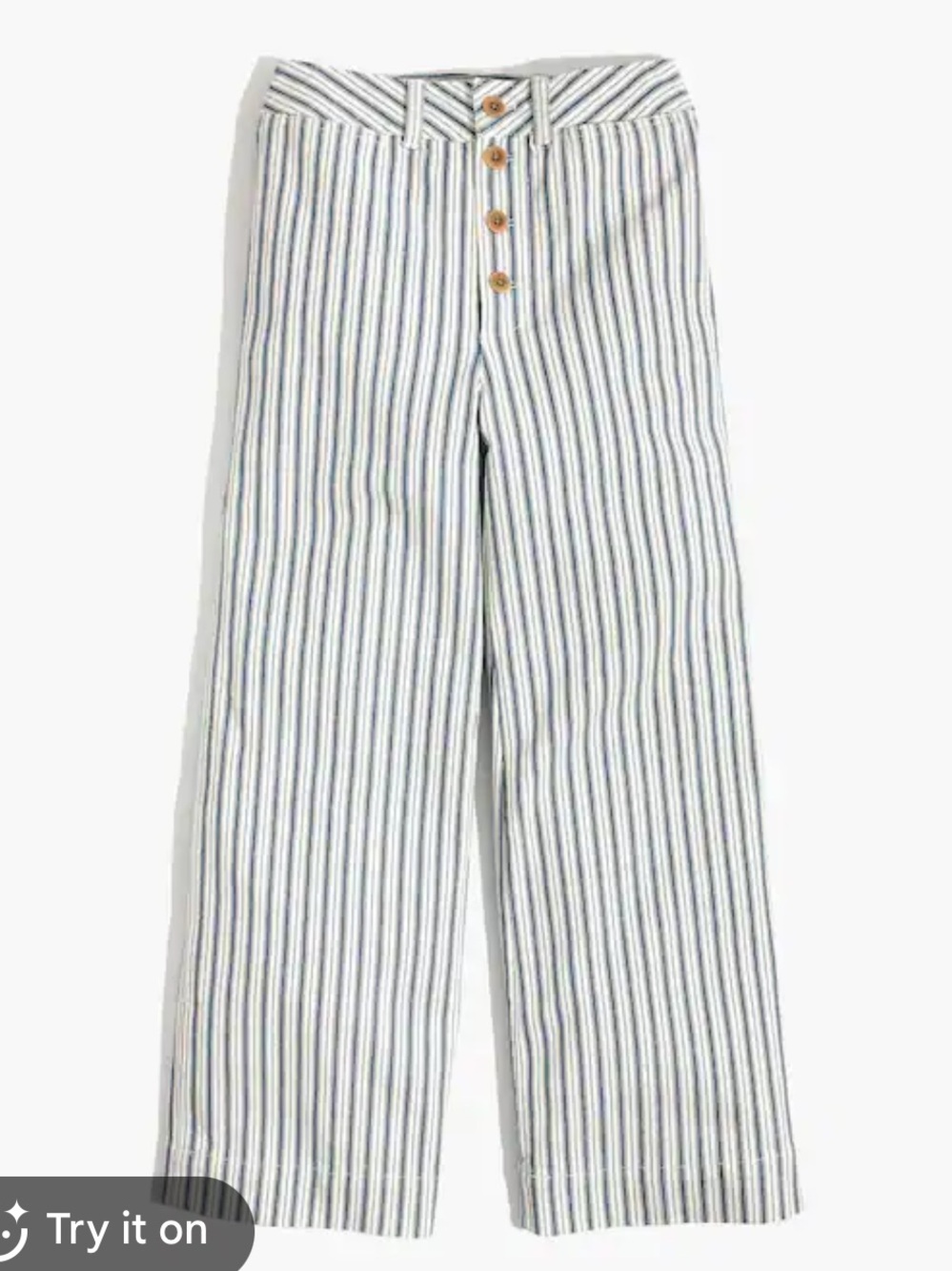 Madewell Emmett Wide-Leg Crop Pants in Blue Stripe - button front